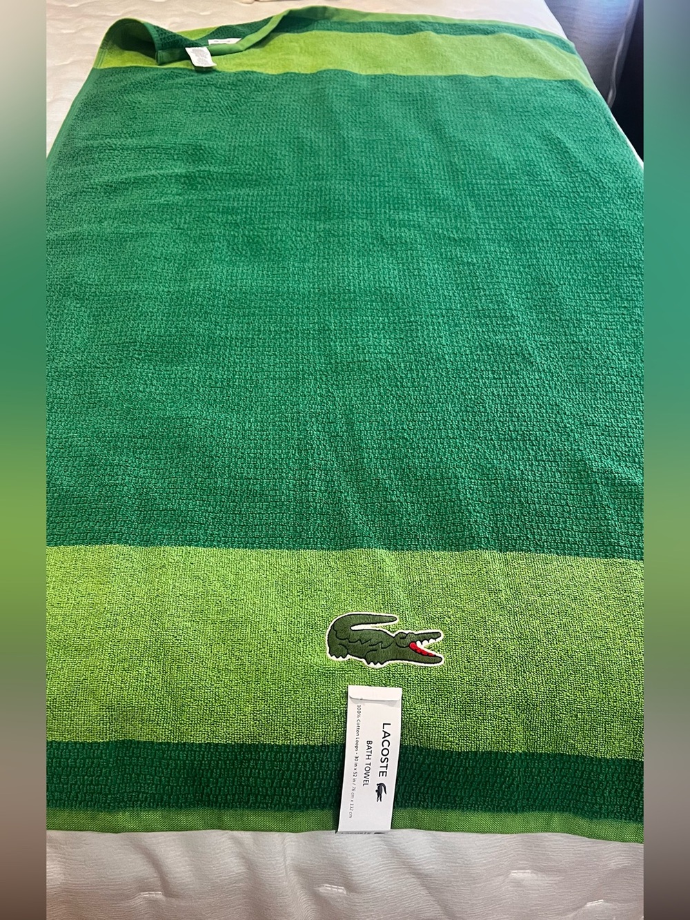 Lacoste Green Striped Cotton Beach Towel